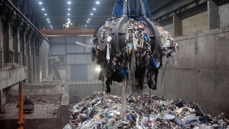 Trash piled nine metres high awaits incineration inside the waste-to-energy agency plant in the Norwegian capital Oslo,  where roughly half the city and most of its schools are heated by burning garbage.