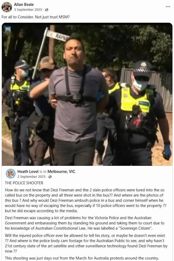 The post shared by Allan Beale about police killer Dezi Freeman.
