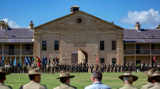 Troops on parade at Victoria Barracks.