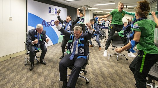 FFA chair Chris Nikou celebrates the news Australian football has been waiting for.