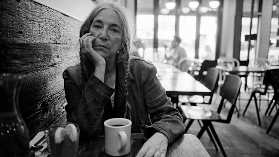 Patti Smith at her local coffee shop in SoHo, New York.