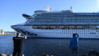 The Ruby Princess, with crew only onboard, docks at Port Kembla, Wollongong, on April 6.