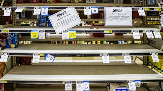 Shelves usually displaying soap at Khan's Supa IGA in Cobar on Friday. 