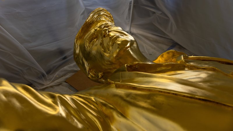 ‘Don Colossus,’ a golden statue of Trump, awaits its home