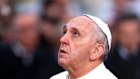 ROME, ITALY - DECEMBER 08: Francis prays in front of the statue of the Immaculate Conceptionon at Spanish Steps December 8, 2013