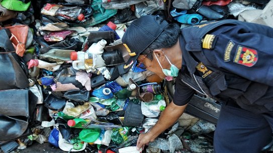 A container of Australian plastic waste impounded at the port of Batam, Indonesia.