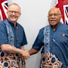 Prime Minister Anthony Albanese with Fijian Prime Minister Sitiveni Rabuka in Fiji yesterday.
