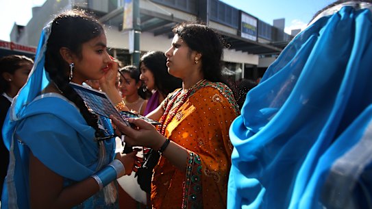 Members of Australia’s Indian and Hindu community in Sydney. The number of people born in India living in Australia has overtaken Chinese and New Zealand born people according to the latest census.