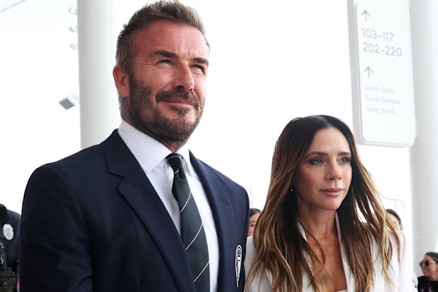 Sir David Beckham and Victoria Beckham attend the stadium's ribbon-cutting ceremony prior to the MLS match between Inter Miami CF and Austin FC at Nu Stadium on April 04, 2026 in Miami, Florida.