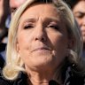 French far-right leader Marine Le Pen speaks in Paris on Sunday.