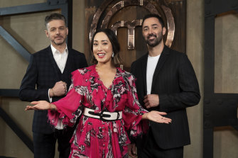 MasterChef Australia hosts Jock Zonfrillo, Melissa Leong and Andy Allen.