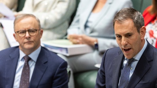 Prime Minister Anthony Albanese and Treasurer Jim Chalmers in question time.