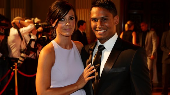 Alleged assault: Ben Barba with partner Ainslie Currie at the 2012 Dally M awards.