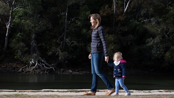 Blanche Sadler with Daughter Alice, 2, enjoying a morning stroll in the Ku-ring-gai Chase National Park, near Sydney. 