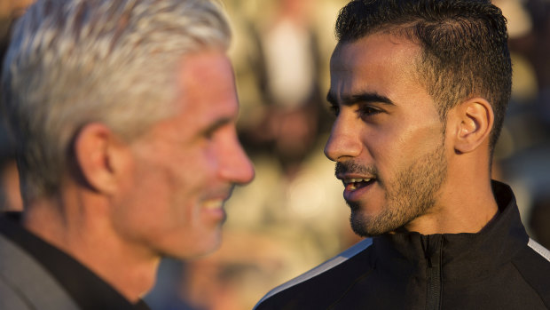 Hakeem al-Araibi and Craig Foster, who co-ordinated the campaign to get him out of a Thai prison.
