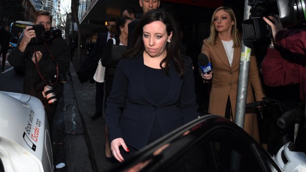 Kaila Murnain leaves the Independent Commission Against Corruption hearing on Wednesday.