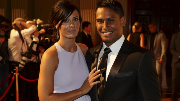 Alleged assault: Ben Barba with partner Ainslie Currie at the 2012 Dally M awards.