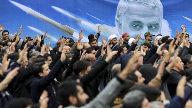 Protesters demonstrate in Tehran over the US air strike that killed General Qassem Soleimani. 