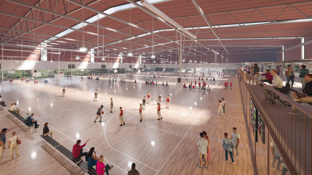 The new indoor sports centre will include 10 courts and retractable seating for 2000 people.