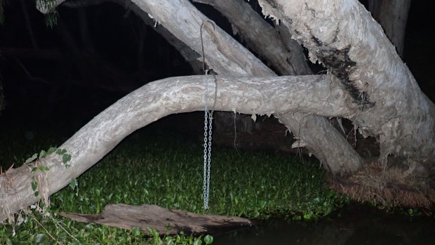 The hook was found attached to a tree branch in the Etna Creek stretch of the river.