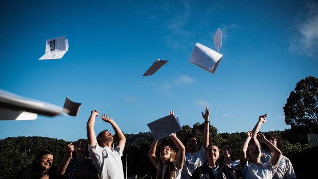 School's out: VCE students from Upwey High celebrate their new-found freedom.