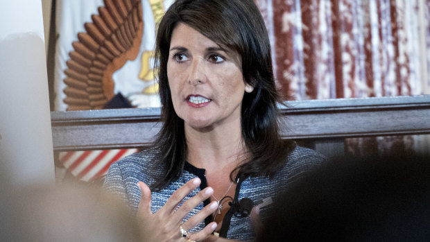Nikki Haley, US ambassador to the UN, speaks during the Americas Society/Council of the Americas .