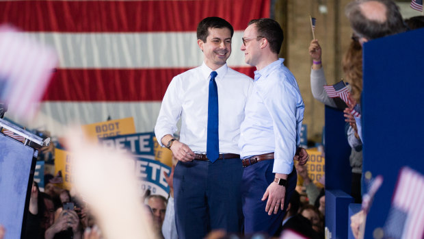 Pete Buttigieg, with husband Chasten, is the first openly gay man to run for president. 
