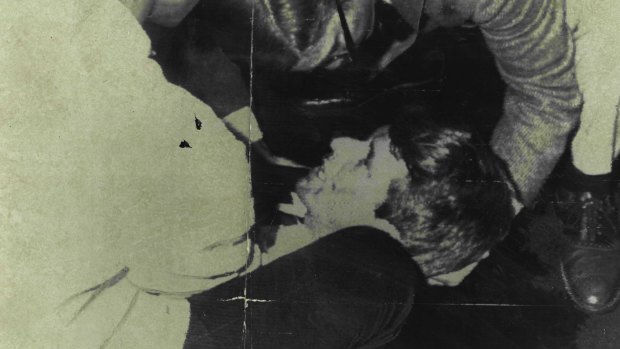 Robert F. Kennedy lies wounded on the floor of the Ambassador Hotel in Los Angeles on June 5, 1968.