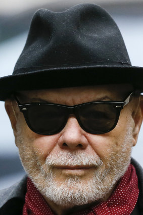 Gary Glitter, whose real name is Paul Gadd, arrives at Southwark Crown Court in London in February 2015.