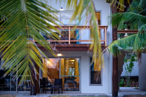 The split-level beachfront hotel room.