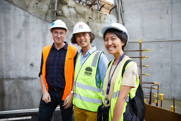 Artist Lee Mingwei on the site with architect Asano Yagi from SANAA and  senior project engineer Jesse Moss from Richard Crookes Construction.