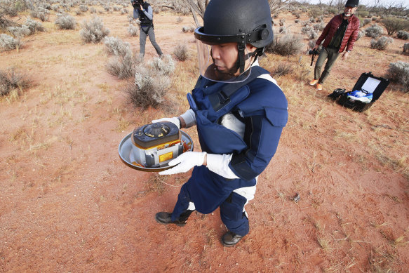 A capsule containing fragments from Ryugu asteroid dropped near Woomera in 2020 after a multibillion-kilometre voyage.