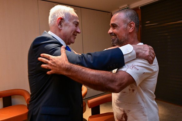 Israeli Prime Minister Benjamin Netanyahu meets Yaniv Hayun, the hero passenger who broke into the cockpit on the flight from Dubai to Israel.