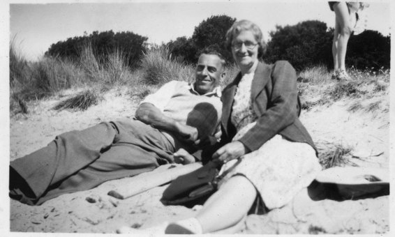 Doc and Louie in later years on the beach at Rye.