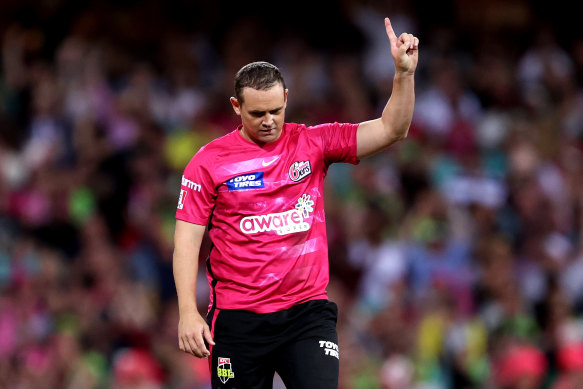 Steve O’Keefe celebrates a wicket at the SCG.