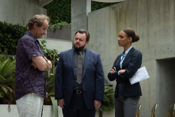 John Bradley (centre) with Rob Carlton and Kirsty Sturgess in North Shore. The Game of Thrones star quickly made the role his own.