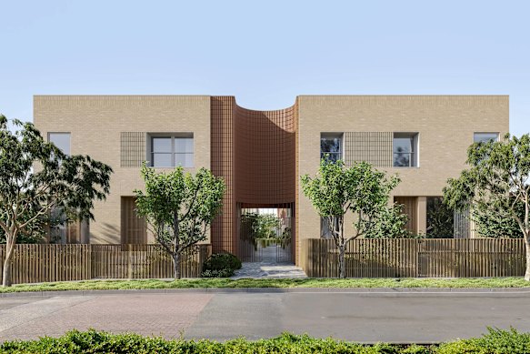 An artist’s render of the exterior of the Neometro townhouse development in Union Street, Brunswick. 