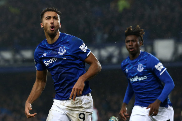 Everton's Dominic Calvert-Lewin (left) celebrates his goal.