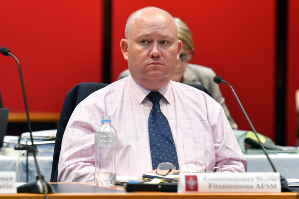 Shane Fitzsimmons gives evidence at NSW Parliament on Wednesday.