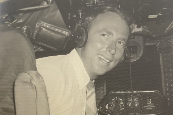 Barry Thornton in an aircraft cockpit, date unknown.