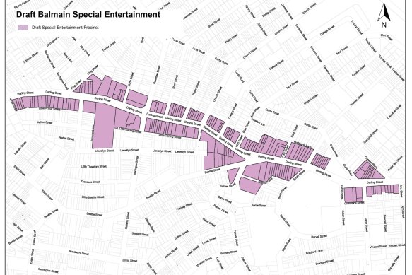The proposed special entertainment precinct on Darling Street in Balmain.