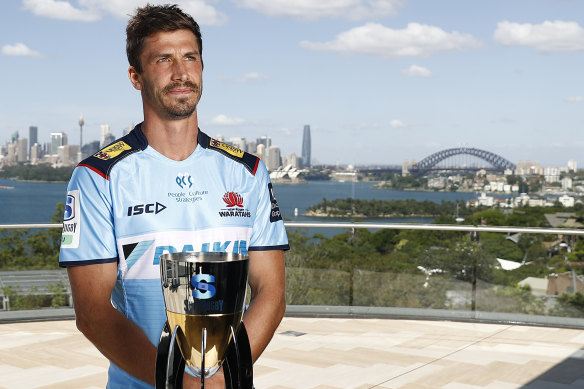 Waratahs captain Jake Gordon with the Super Rugby trophy at the competition’s launch earlier this month.
