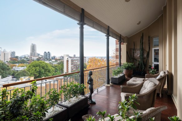 The “house in the sky” apartment has views to the CBD skyline.