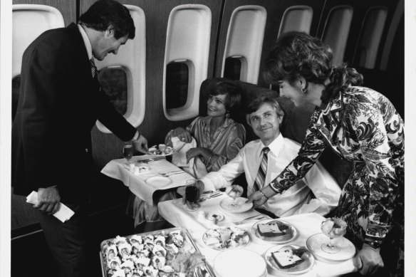 Qantas first class in the 1970s.