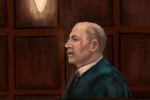 A sketch of Tony Mokbel in court on Tuesday.