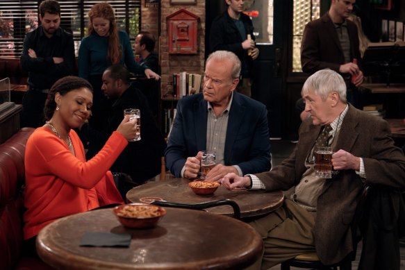 Toks Olagundoye, Kelsey Grammer and Nicholas Lyndhurst in Frasier: the haughty psychiatrist has barely lost a step.