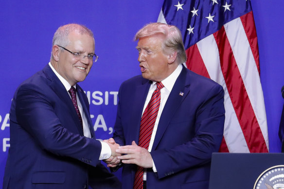 Scott Morrison and Donald Trump, as prime minister and president, in 2020. How would a second term of Trump in the White House affect Australia?