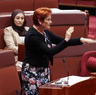 Hanson slapped herself on the wrist and stormed out of the chamber before the Senate censured her.