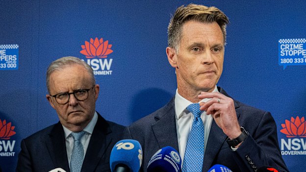 Tense times: Prime Minister Anthony Albanese and NSW Premier Chris Minns give an update on the Bondi Beach shooting on December 16, moments after having a private disagreement.