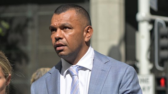 Kurtley Beale outside court with his wife Maddi Beale.